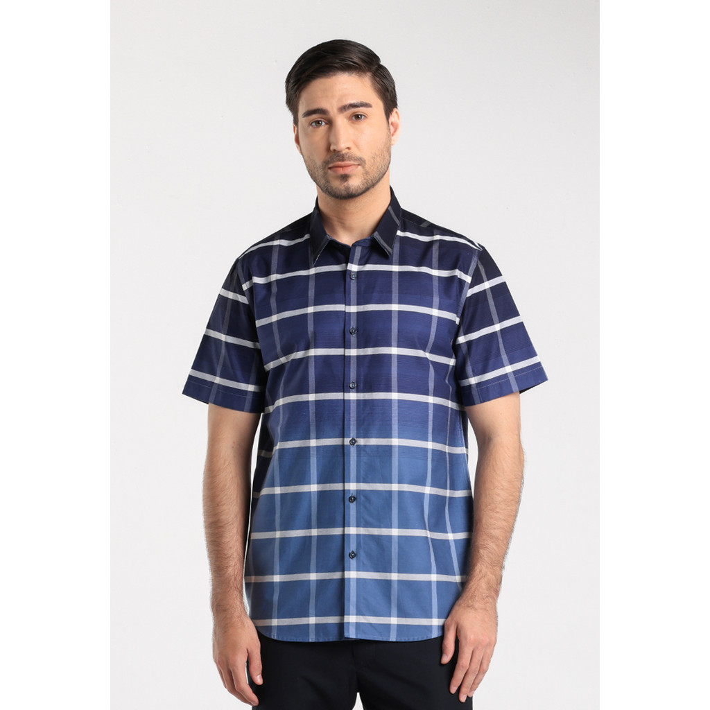 MOC - Kemeja Kotak-kotak Pria Lengan Pendek Neil - Navy