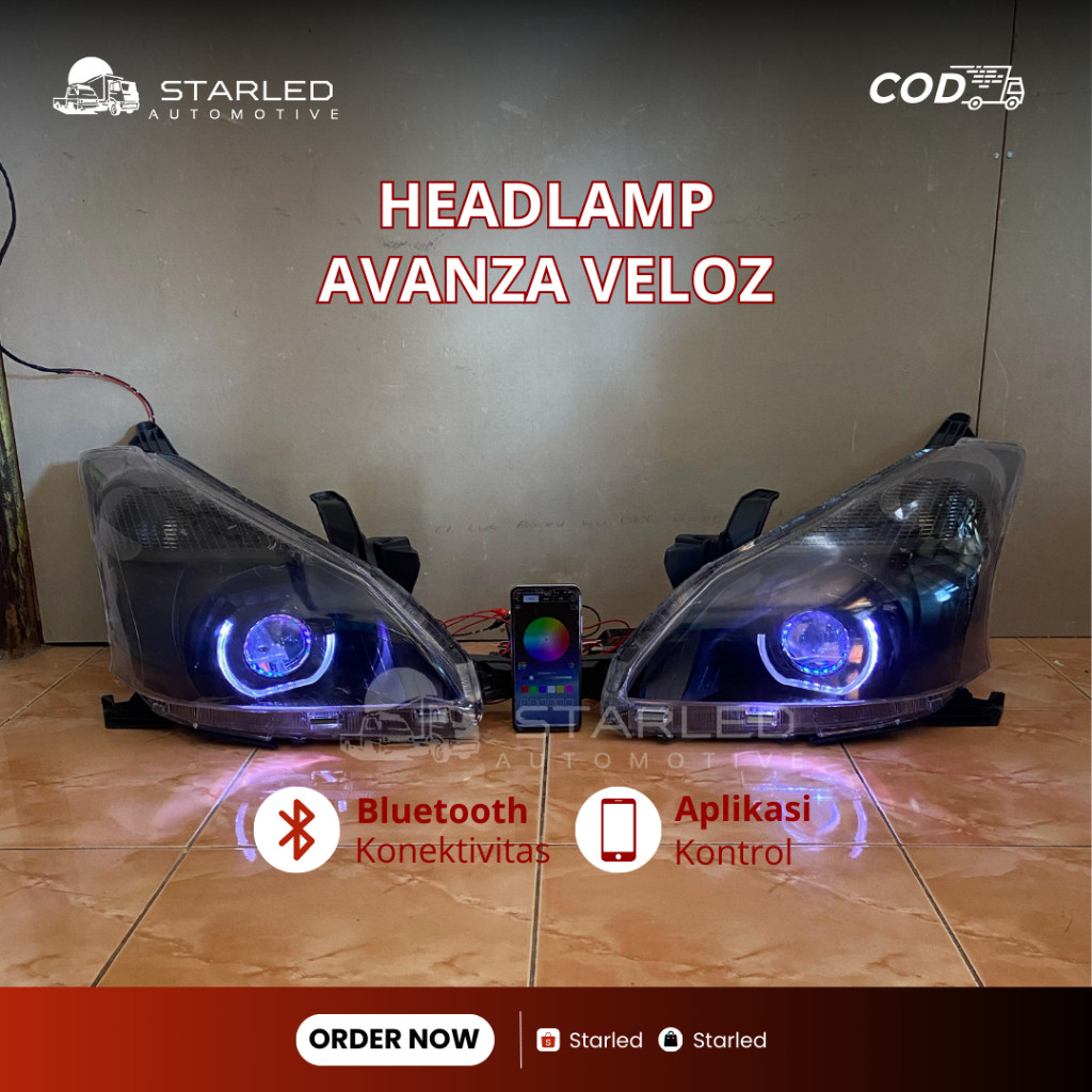 Headlamp Avanza Veloz 2012 - 2014 Custom Set Biled RGB Bluetooth Lampu Depan Avanza Veloz Headlamp A