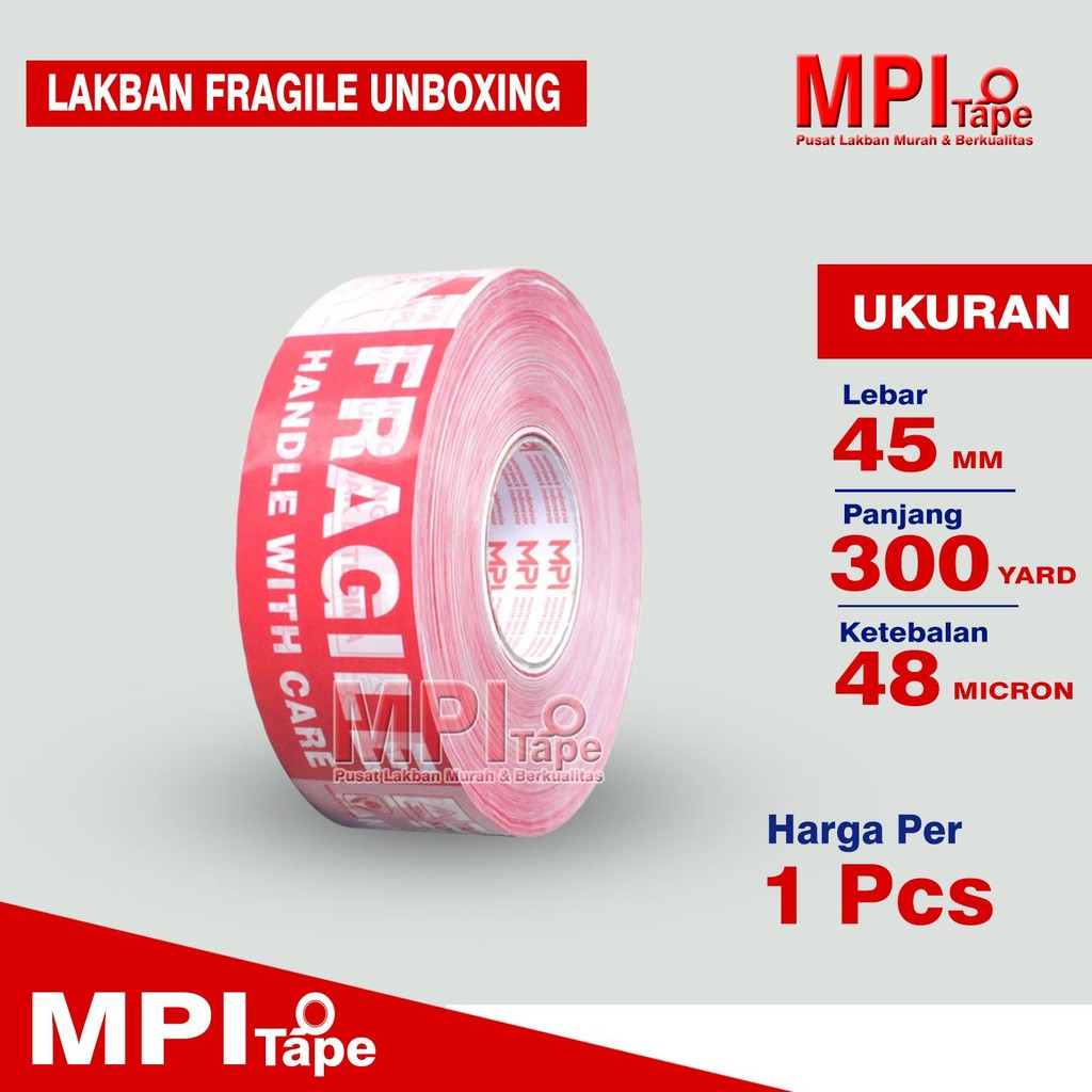 

Lakban Fragile Unboxing 45 mm x 300 yard - Lakban Fragile Merah Putih - MPI