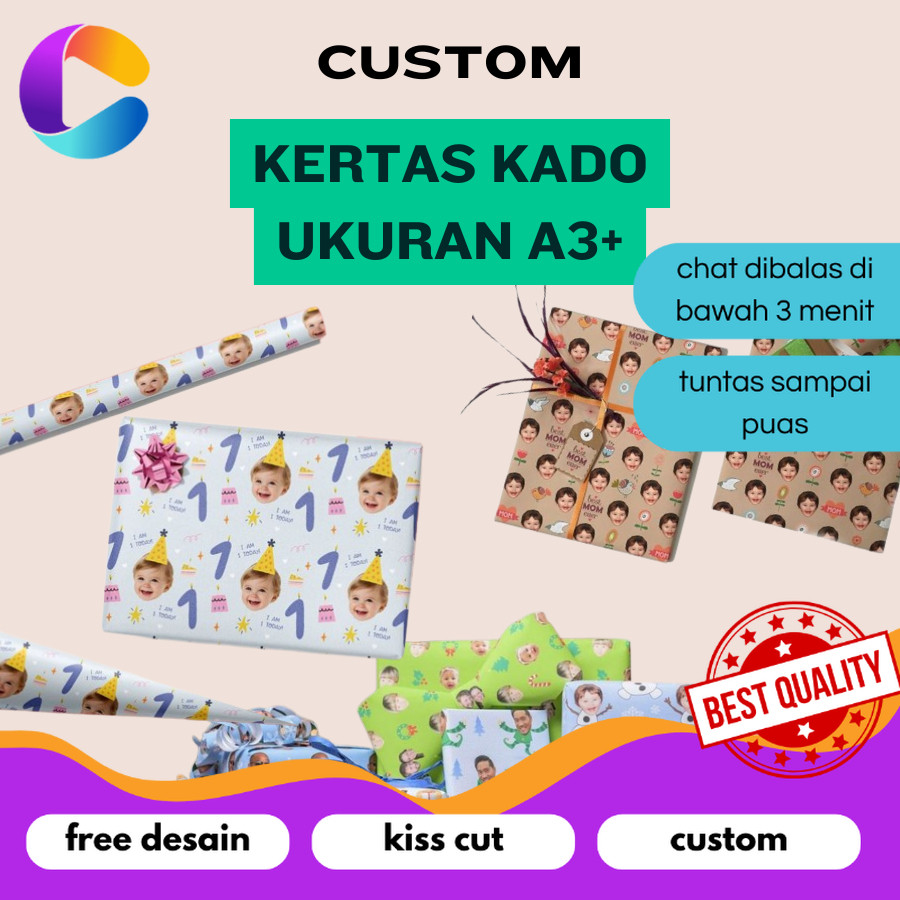 

Cetak INC Cetak Kertas Kado Custom Desain Muka Wajah Aesthetic Tambah Tulisan Wrapping Papper Bungkus Hadiah