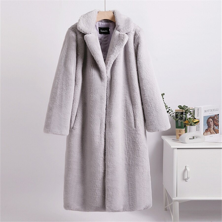 Long Coat Wanita Korea Style Bulu Tebal / Blazer Panjang Musim Dingin Elegan