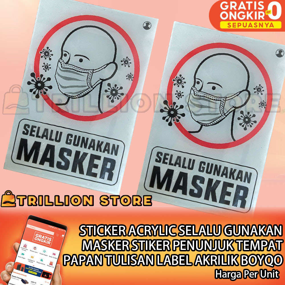 

Boyko Stiker Label Papan Tulisan Akrilik Selalu Gunakan Masker Acrylic Sticker Teks Signboard Sign Board Tempelan Kaca Dinding Petunjuk Protokol Kesehatan Himbauan Sekolah Kantor Restoran Bahan Plat Acrylik Akrilik