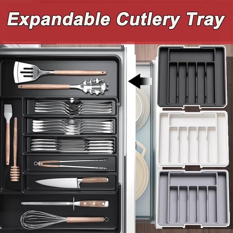 Expandable Cutlery Tray / Penyimpanan Peralatan Makan / Drawer Cutlery Organizer / Rak Sendok Kitche