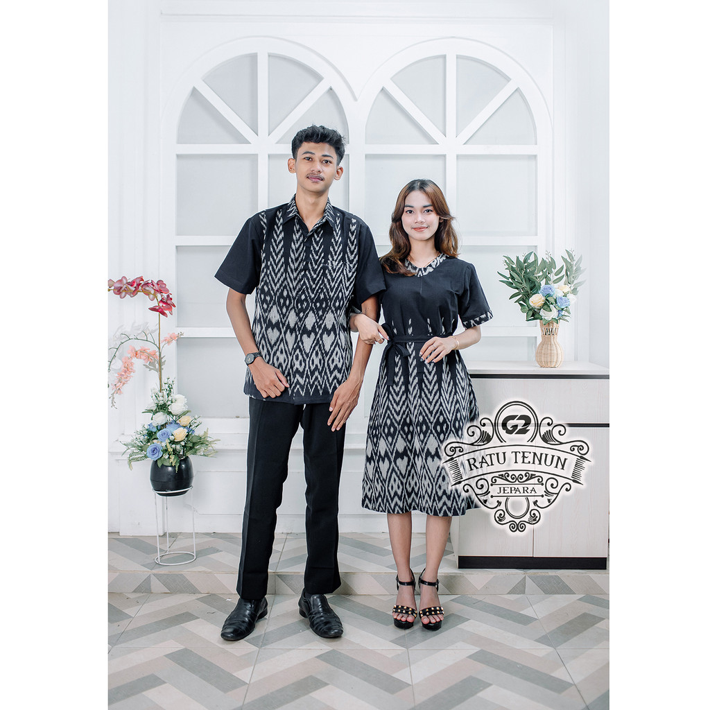 SET COUPLE DRESS tenun sahara, baju couple pasangan keluarga, dres wanita korea cassual,kampus midi