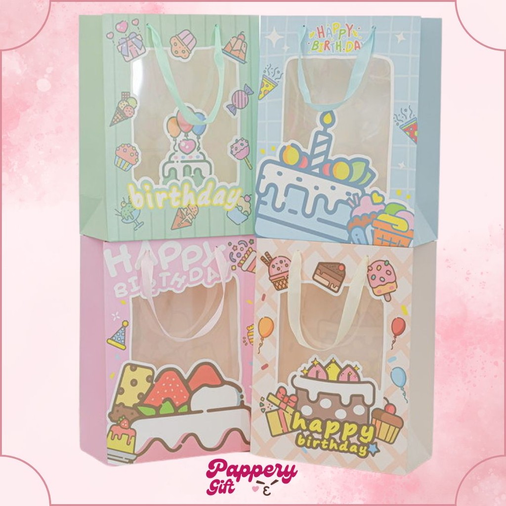 

Paper Bag Gift Cute / Paperbag Hadiah Motif HBD Ultah Happy Birthday Transparan - SE0480