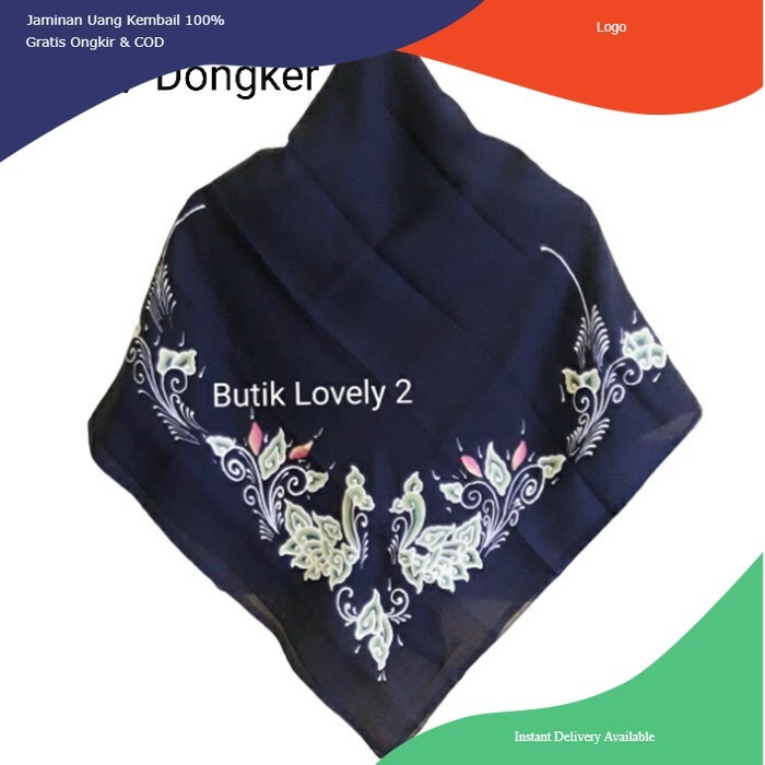 GAFIE Hijab Jilbab Segi 4 Batik Mega Mendung Lukis Hand Made Khas Cirebon - Navy Dongker TERLARIS