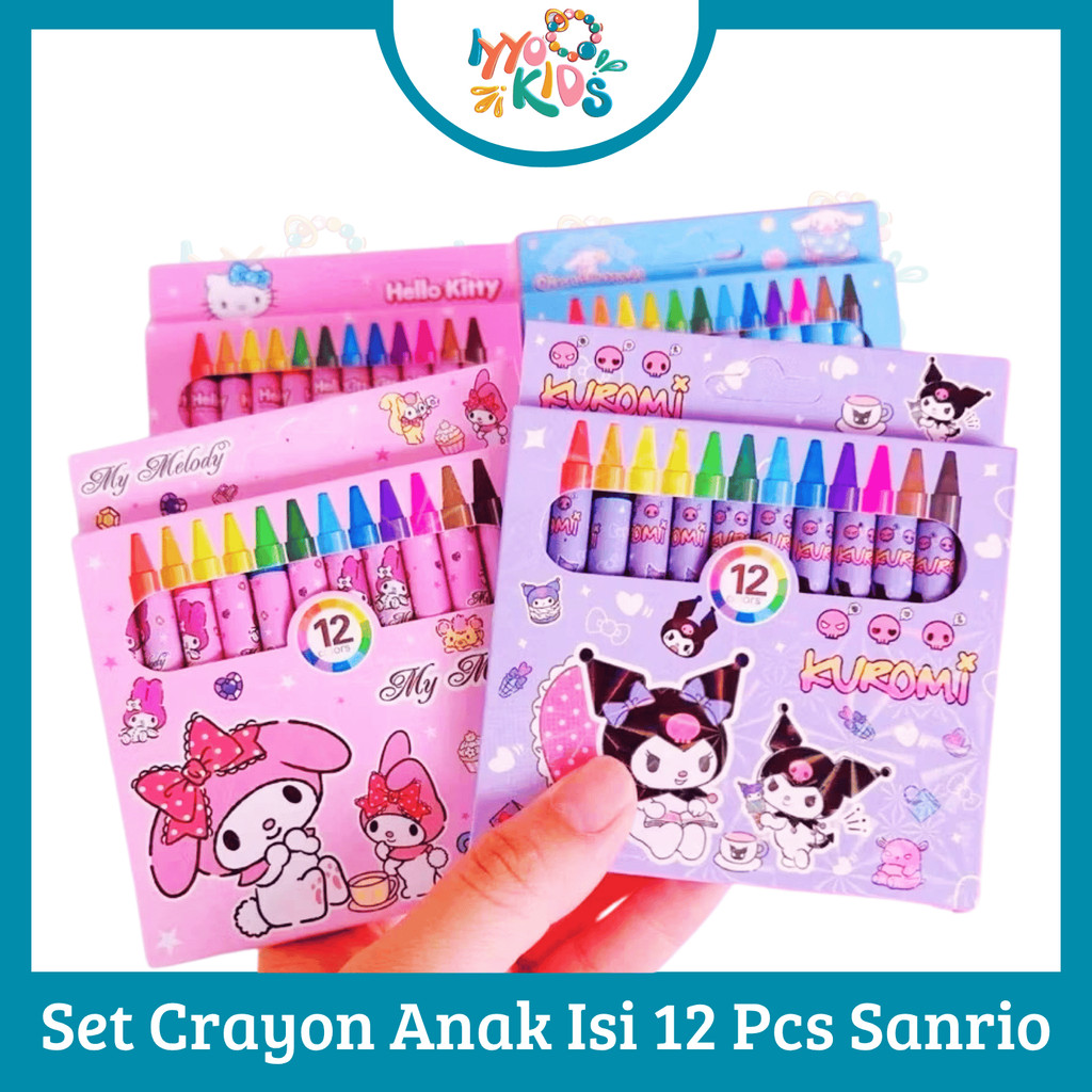 

IYYO KIDS | AT24 Krayon Menggambar Anak Sekolah Sanrio Mini isi 12 Pcs Crayon Melukis Mewarnai Alat Tulis Sekolah Murah