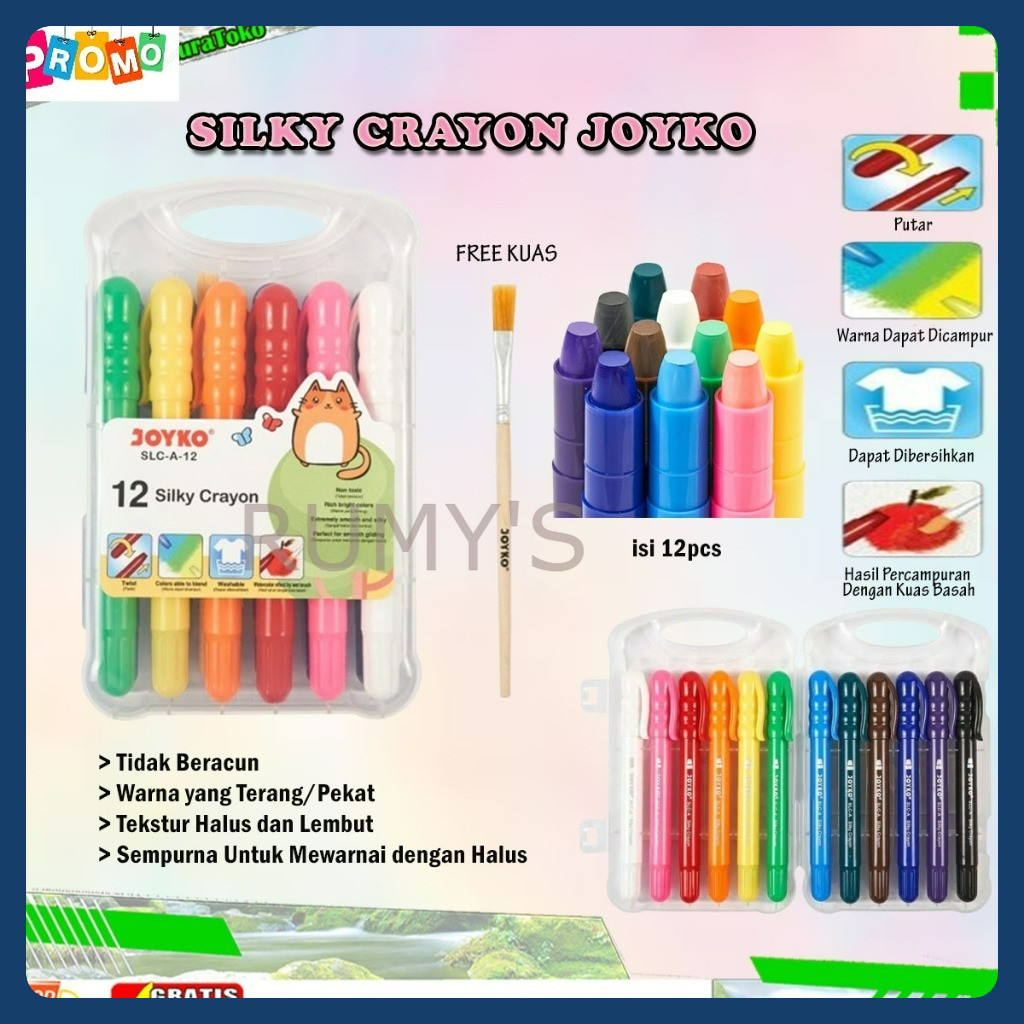 

(RUMY'S) Silky Crayon Joyko Warna Halus Putar SLC-A-12 12 Pcs Color Krayon Halus 12PCS Colors Colours Silky Oil Pastel