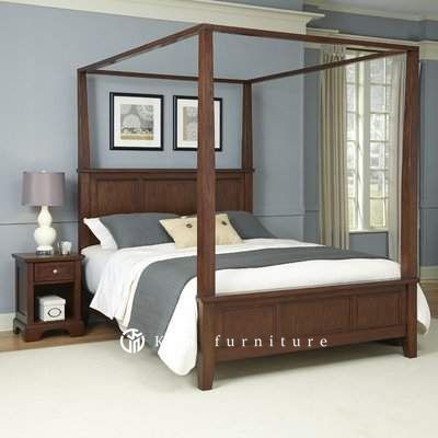 Tempat Tidur Minimalis Kayu Jati Kanopi Tiang – Dipan 180x200 cm Kokoh