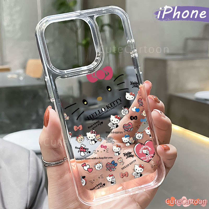 Lucu Fashion-Kitty PC Case iPhone 13 15 11 12 14 Pro Max XR X Xs Glossy Cowok Clear Akrilik Hard-Bac