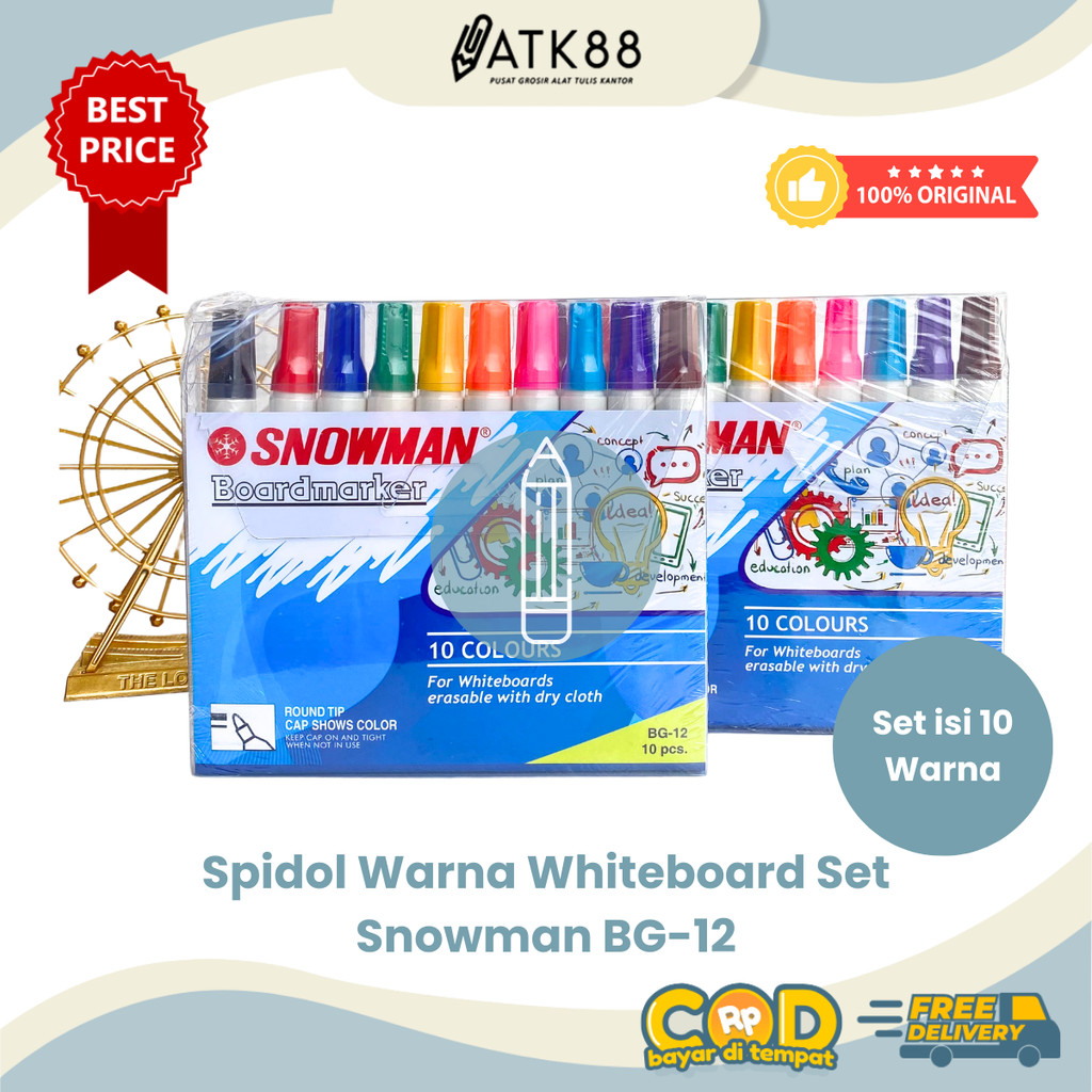 

[ATK88] Spidol Snowman Whiteboard BG-12 / 1 Set isi 10 Warna