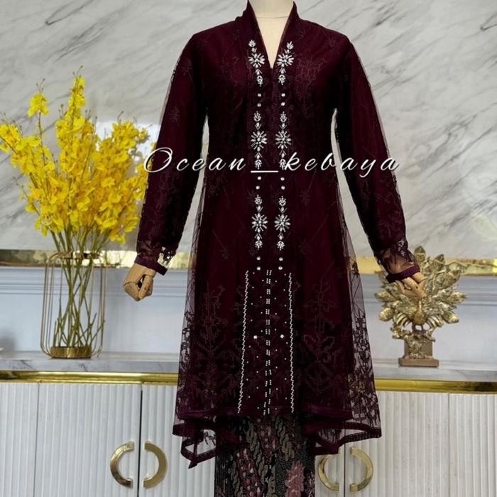Kebaya Kartini Payet Wanita - Ukuran M, L, XL, XXL - Kondangan, Baju - Rose gold, Atasan saja M
