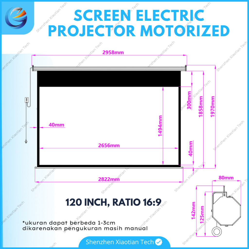 Layar Proyektor Motorized 120 Inch 16:9 | Layar Proyektor Elektrik | Layar Projector Otomatis With R
