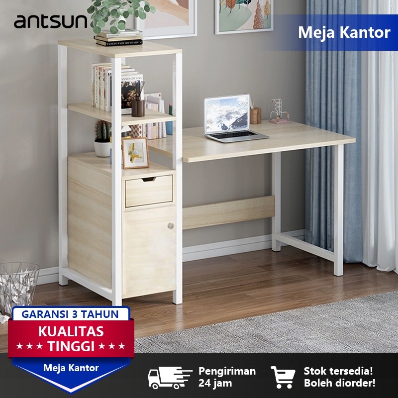 Antsun-Meja Komputer Minimalis/Meja Belajar Minimalis/Meja Kerja/ Meja Kerja Dengan Rak Serbaguna