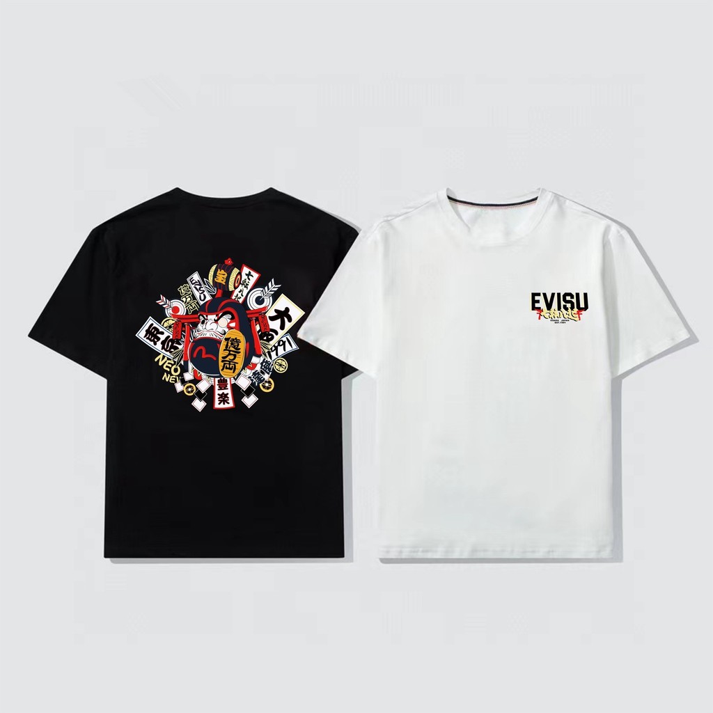 Kaos Distro EVISU  Pria Wanita d Baju Boxy Fit T Shirt - Official Merchandise