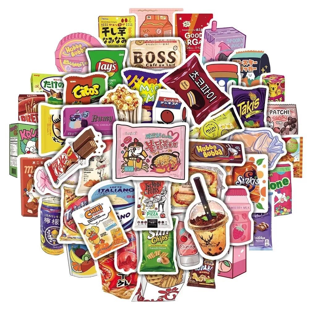 

50/100Pcs Cartoon Snacks Food Graffiti Stickers Waterproof Phone Bike Motorcycle Cool Wall Car Sticker for Kids Toys Decal