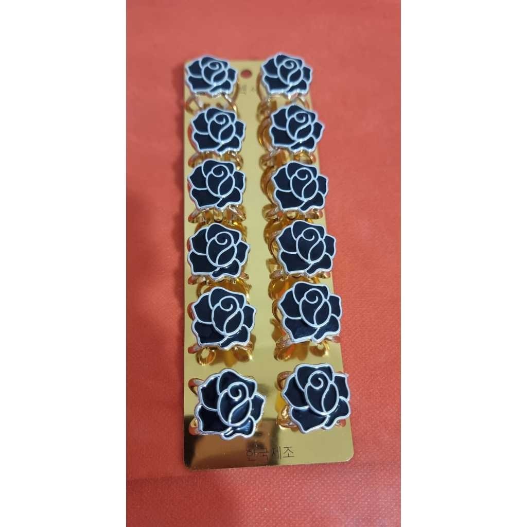 Lusinan - Ring Hijab Motif Bunga Mawar Hitam - Ring Kerudung Motif Bunga Mawar Hitam - Ring Jilbab M