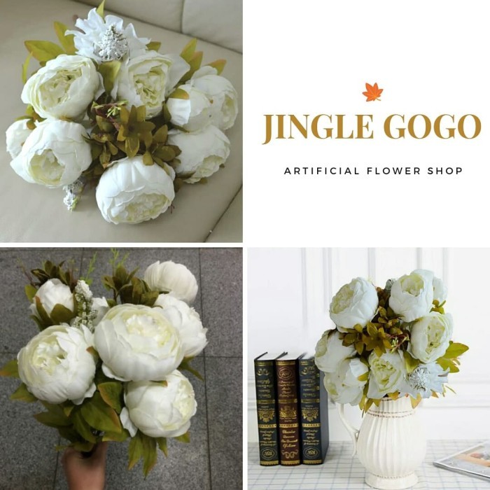 Buket 13 cabang Bunga PEONY BESAR Wedding Artificial Bridal - Ungu