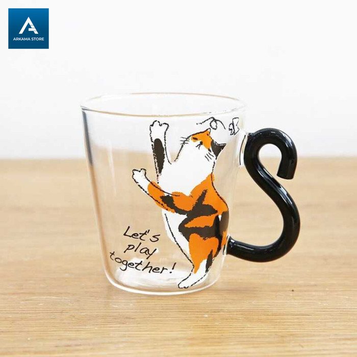 cangkir kaca unik Meow borosilicate glass mug gagang ekor kucing lucu