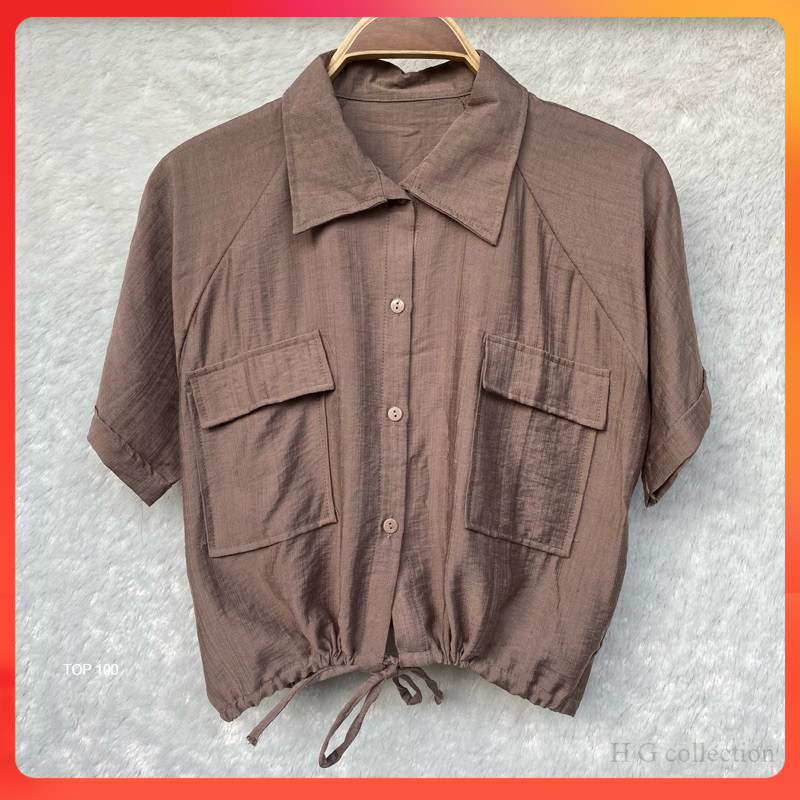 KEMEJA OVERSIZE POLOS WANITA / KEMEJA OVERSIZE PENDEK POLO LINEN WANITA - PL43