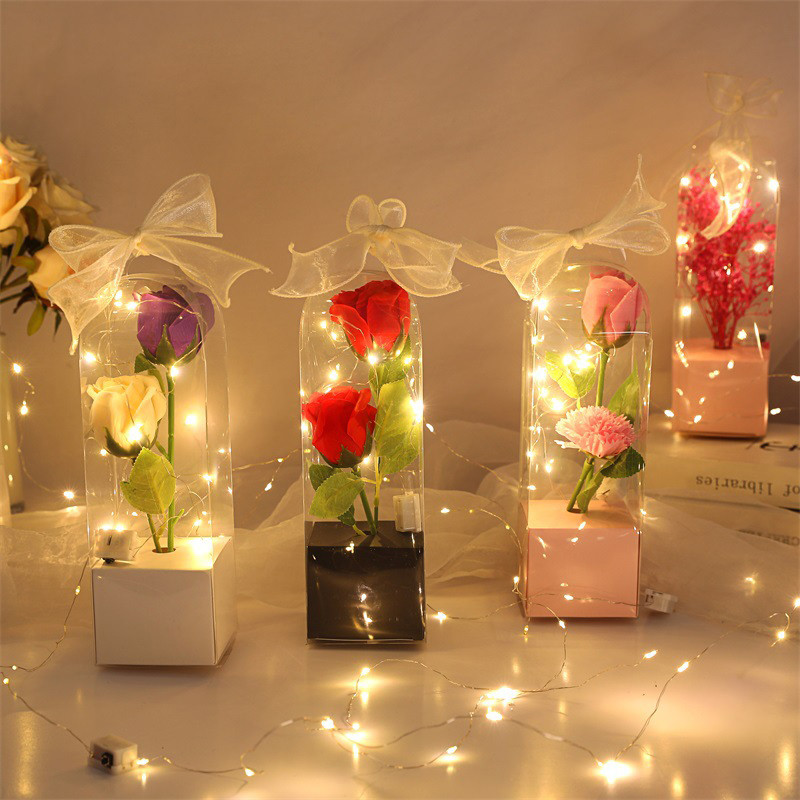 

Valentine's Day Creative Bouquet Gift With Box Luminous Rose Bundle Handmade DIY Heartwarming Festival Christmas New Year Gift