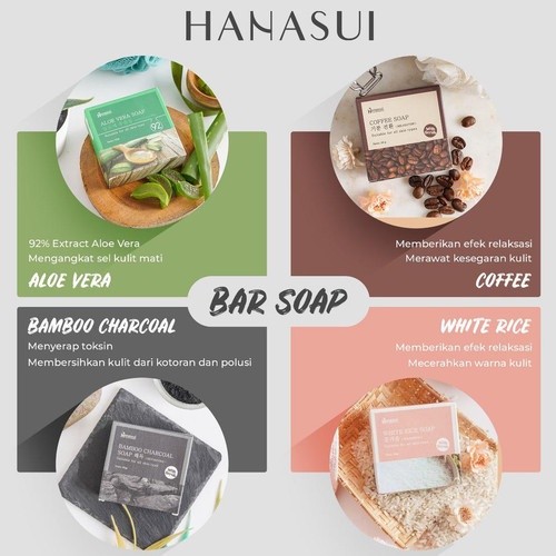 ❤️ LUX86 ❤️ HANASUI Bar Soap | Sabun Batang White Rice | Aloe Vera | Coffee | Bamboo Charcoal - 30gr