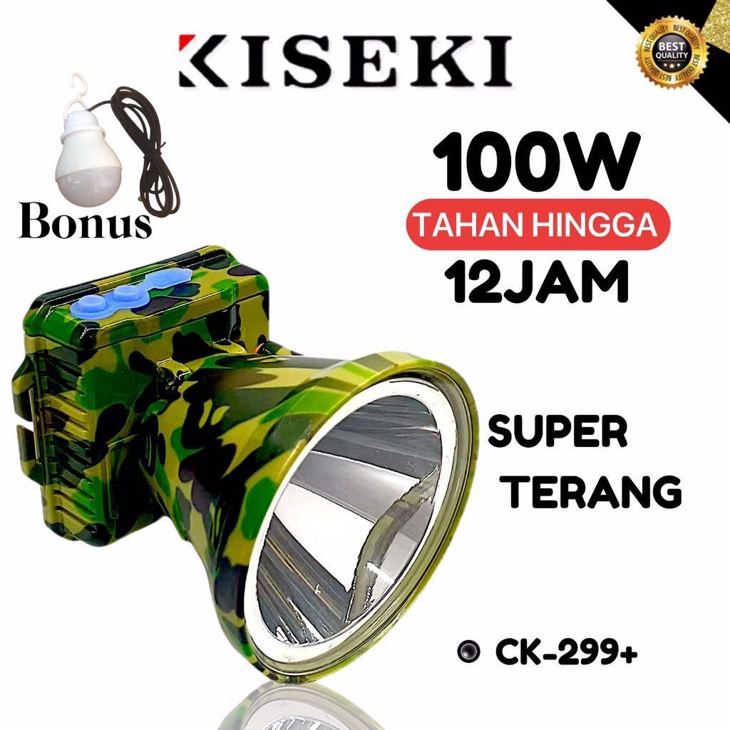 Senter Kepala LED Super Terang Kiseki 100 Watt CK-299 Original /Senter Kepala Cas/Senter Kiseki