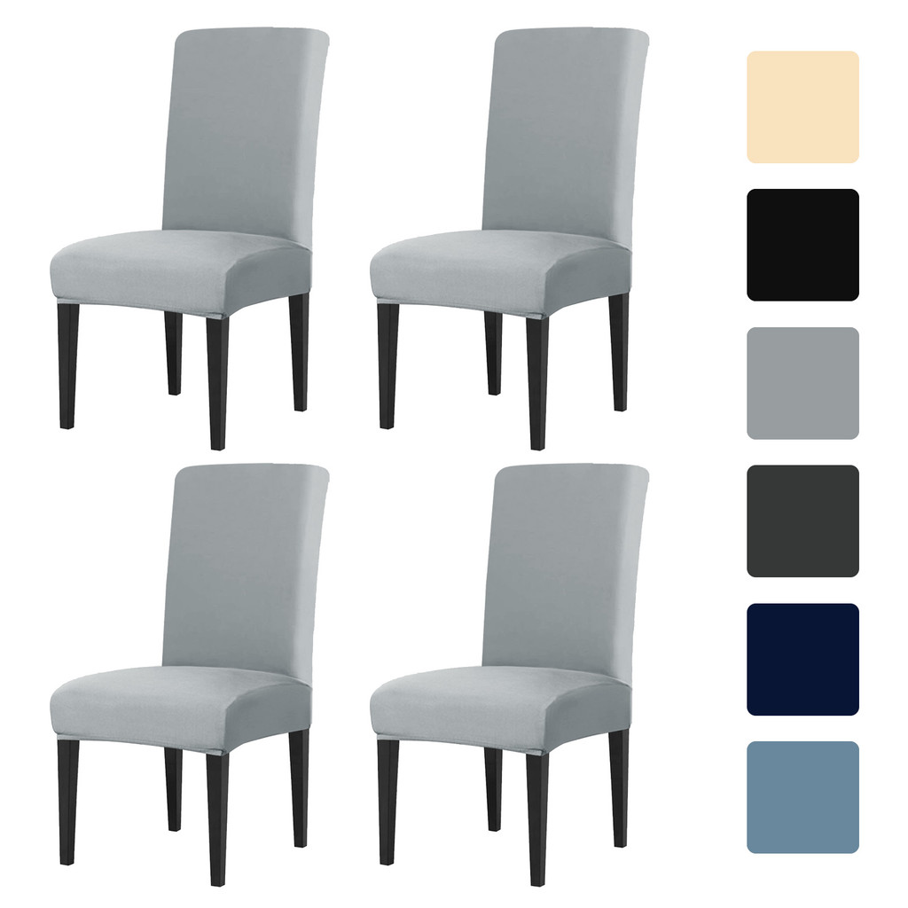 Set of 4 Elastic Chair Cover Dining Room Slipcovers Stretch Solid Removable Seat Protector Furniture