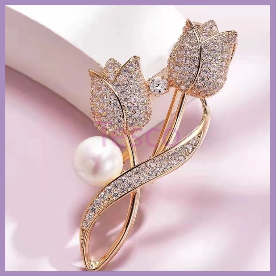 Tesco Bros Gaya Baru Pin Bunga Tulip Bros Selendang Anti Silau Bros Full Berlian