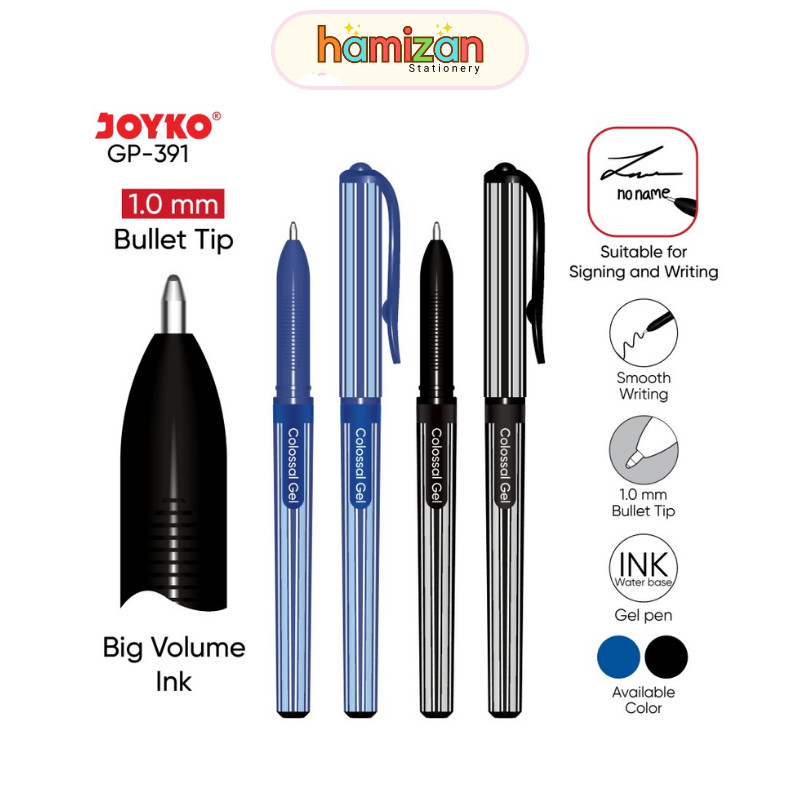 

( 1 Pcs ) GP391 Pulpen Gel Pen Tanda Tangan JOYKO GP-391 Colossal Hitam Biru / Black Blue Tebal 1.0 mm for Signature / Gel Pen Pulpen Pena Joyko GP-391 Colossal Gel 1.0 mm Murah Berkualitas