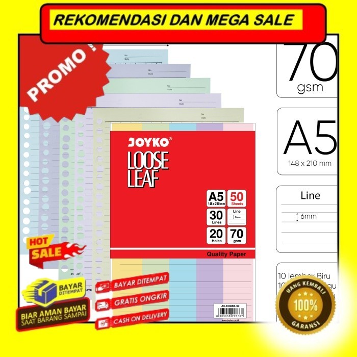 

Rekomendasi Terlaris Loose Leaf Color Isi Kertas File Binder Warna Joyko A5 - 103 Mix Promo