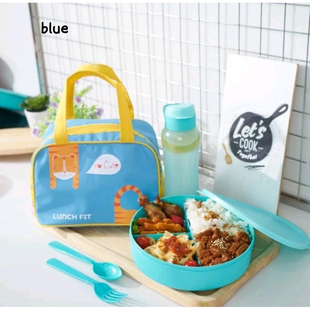 Set Lunchbox Kiddy Anak Bulat - Tempat Bekal Makan Sekolah Lucu Anti Tumpah