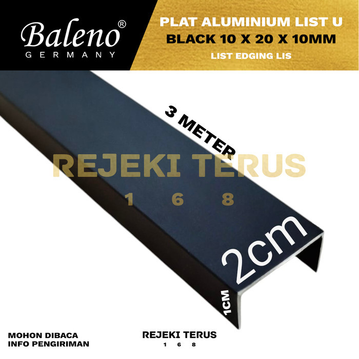 Plat Aluminium List U BLACK DOFF 1 x 2 x 1 cm Edging Lis Interior Dekorasi Dinding Hitam (10 x 20 x 