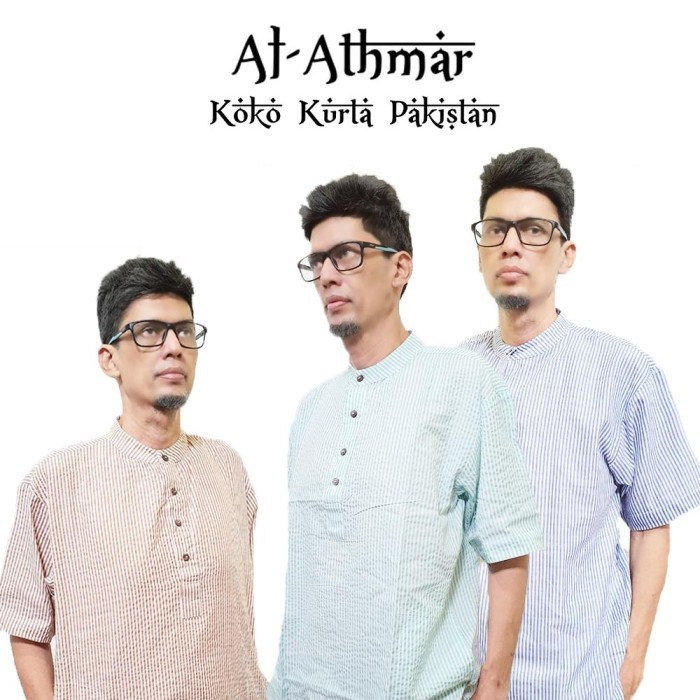 Baju Koko Kurta Lengan Pendek Pakistan Modern Warna Dewasa Pria Muslim - Biru, M