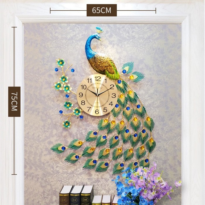 Jam Dinding Mewah Hiasan Wall Decor Dekorasi Merak BR 03