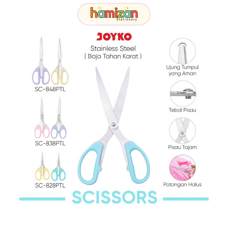 

Sc838 Ptl Gunting Stainless Steel Pegangan Karet Lembut Warna Pastel / Soft Grip Stainles Steel Scissors Joyko Sc-838PTL panjang 16 cm / Gunting Scissors Joyko SC-838PTL Murah Berkualitas