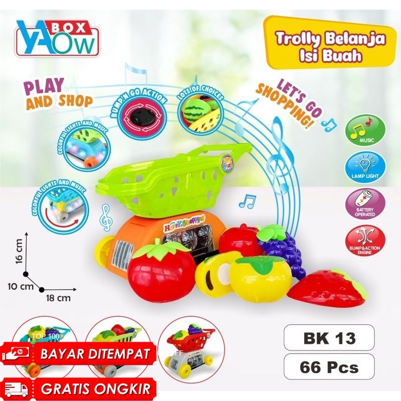 RT-MAINAN ANAK TROLI BELANJA BUAH MUSIK, BISA JALAN LAMPU PAKAI BATERAI / BOX TROLLY BELANJA MUSIK