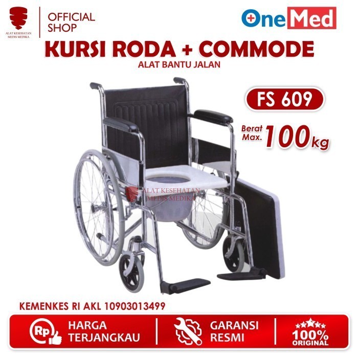 Onemed Kursi Roda 2in1 FS609 Bab Wheel Chair Commode Alat Bantu Jalan Tempat Buang Air Besar FS 609 