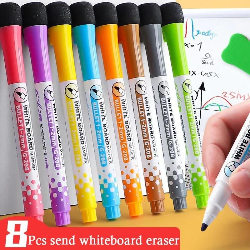 

8 Colors Magnetic Dry Erase Markers Fine Tip Magnetic Erasable Whiteboard Pens for Kids Teachers Office School Student Classroom