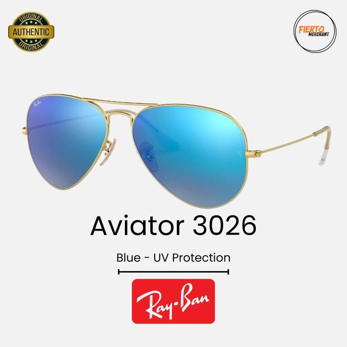 Kacamata Rayban/Ray-Ban Aviator 3026 Blue Lens Sunglasses Uv Protection Original/Ori