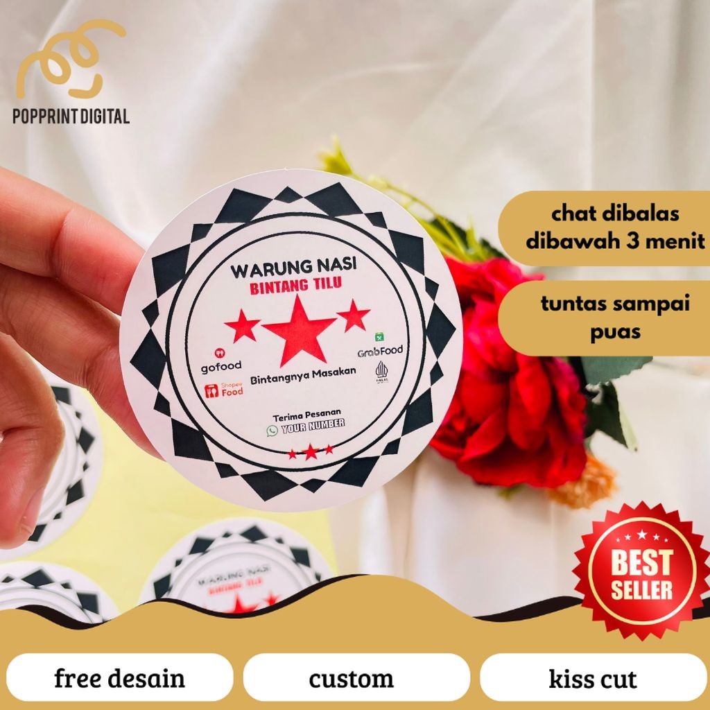 

PopPrints Ready Stiker Rumah Makan Free Desain Sticker Edisi Warung Nasi Restoran Label Box Makanan