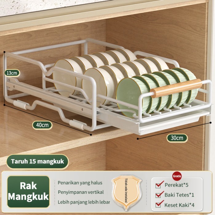 Rak piring tarik rak laci piring rak dapur serbaguna lemari piring - Mangkok