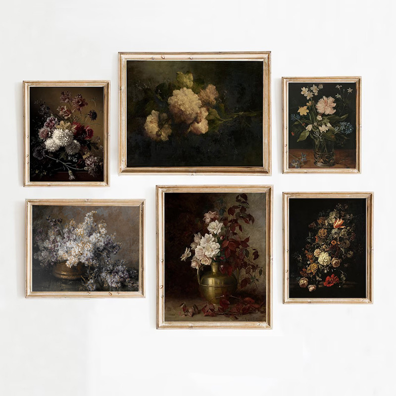 

Dark Moody Floral Botanical Poster Print Vintage Victorian Still Life Flower Canvas Painting Wall Picture for Living Room Decor