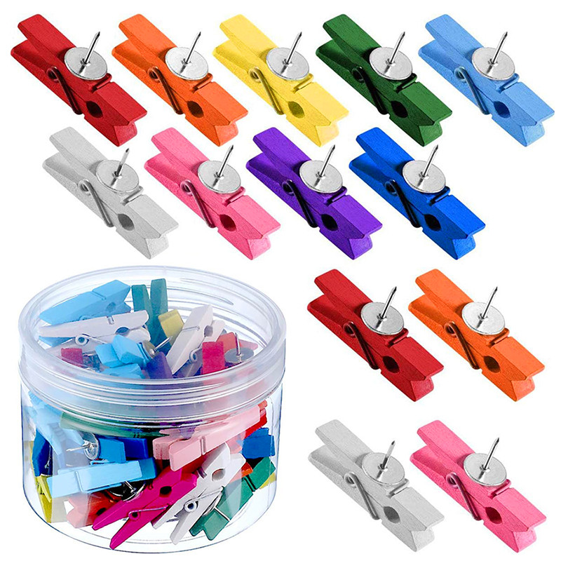 

50Pcs/20PCS Wooden Clips Push P Tacks Decorative Photo Clips Supplies Office School Stationery Binder