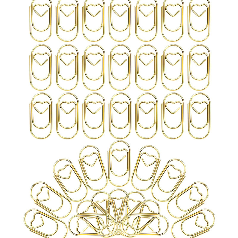 

120Pcs/Box 20mm Mini Metal Paper Clip Gold Heart Shape Clip Bookmark Binder Office Supplies