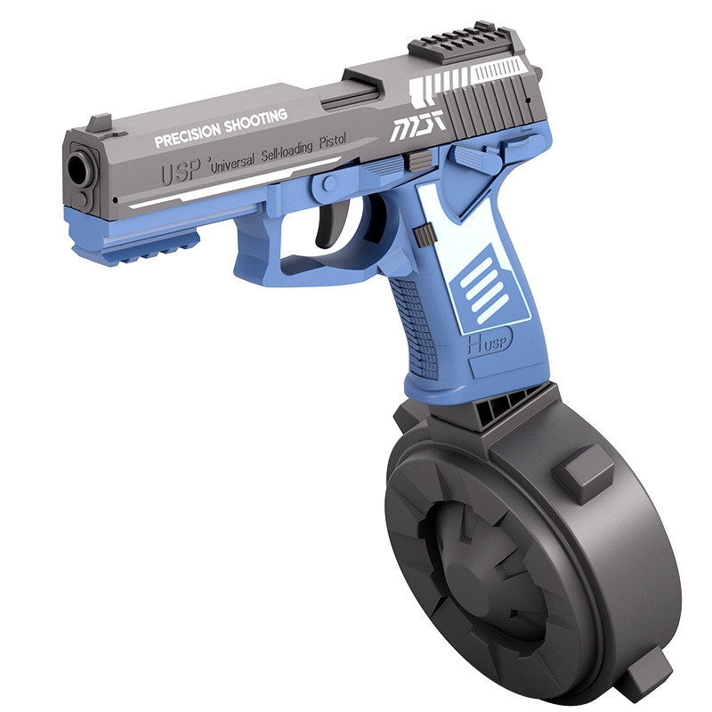 Continuous Firing USP Toy Gun with Drump Ejecting Pistol Airsoft Blowback Soft Bullet Toy Gun Empty 