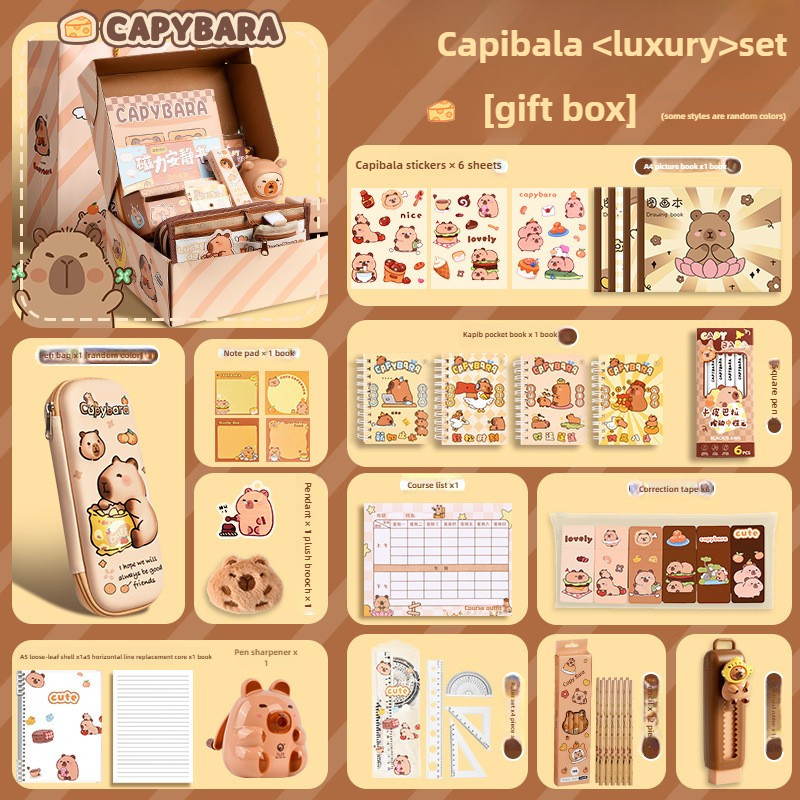 

Capybara Stationery Set Large Capacity Gift Bag Stationery Set Rich Cute Back to School Gift Set Pencil Set in Cute Gift Box