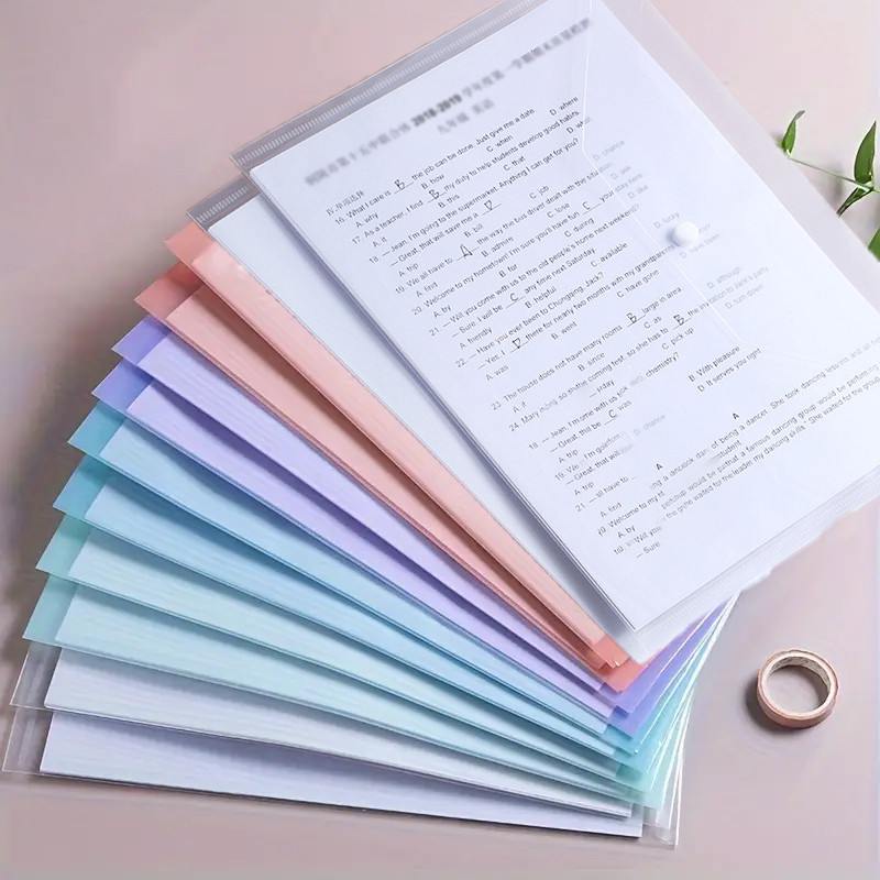 

10/30pcs Transparent and Colorful File Envelopes Plastic Folders Office School Home A4 Letter Organizing Papers Storage Tool