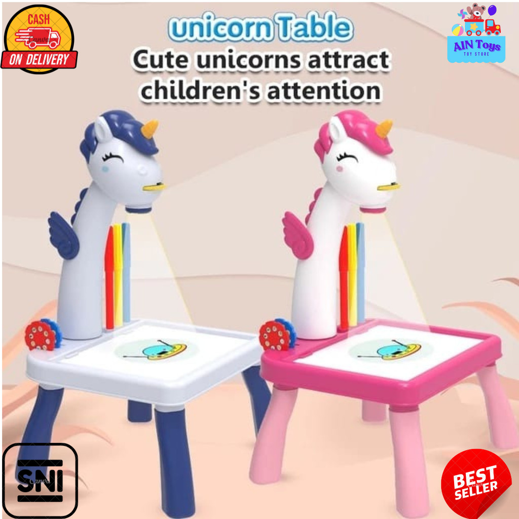 Mainan Anak Papan Tulis Mewarnai Meja Belajar Proyektor