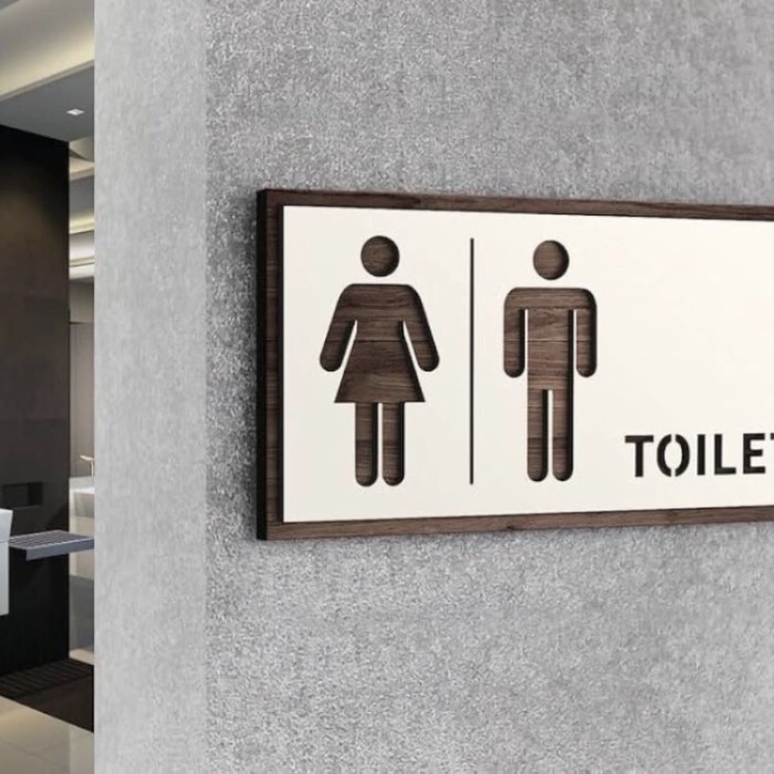 Sign Toilet Stainless motif kayu - 8x12, plat